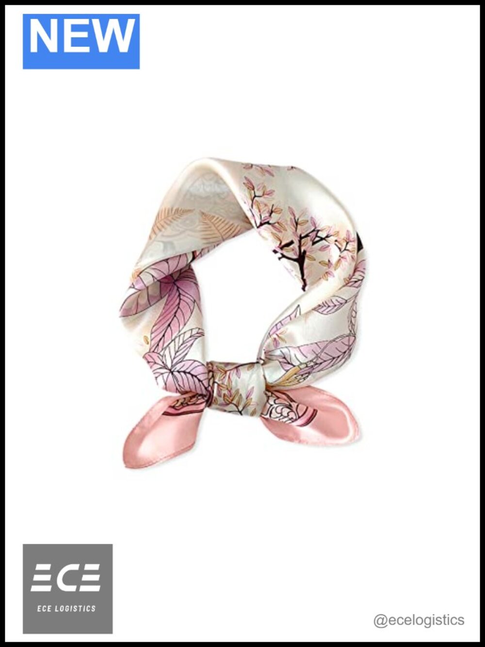 Silk Scarf Square 53cm Satin Maple Leaf Print Neckerchief Hairband